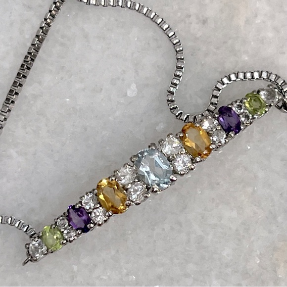 Multigemstone White Topaz Silver BOLO Bracelet - Picture 2 of 10